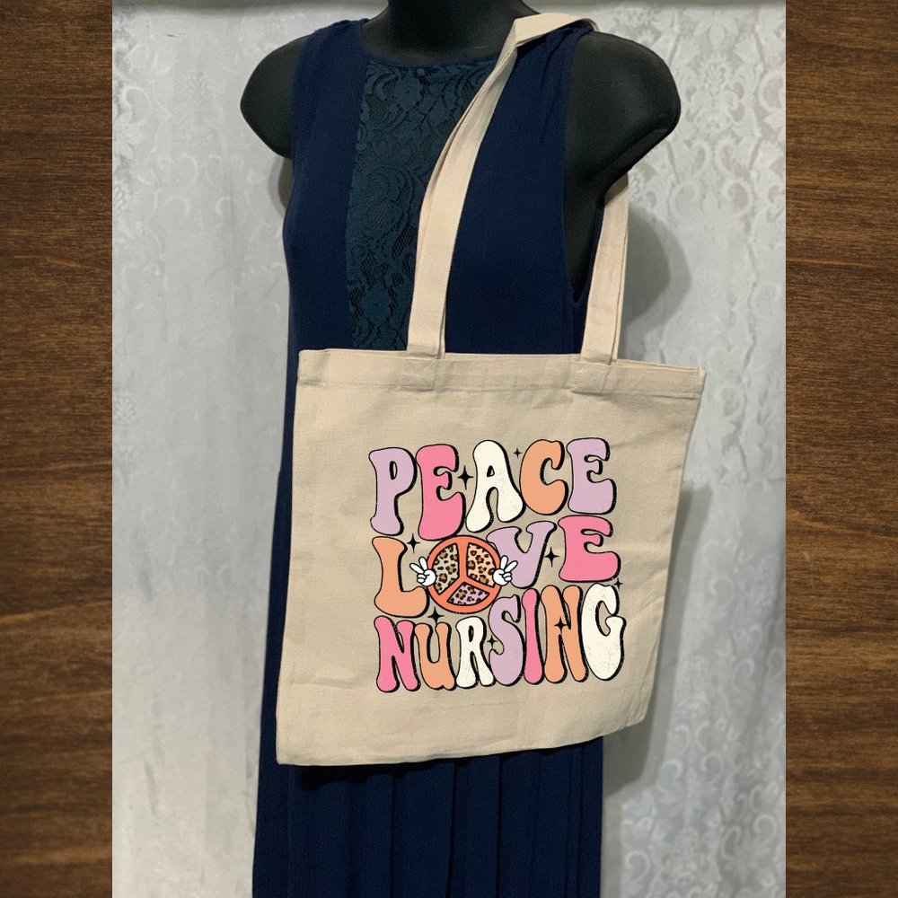 Peace Love Nursing Double Strap Shoulder Cotton Canvas Tote Bag